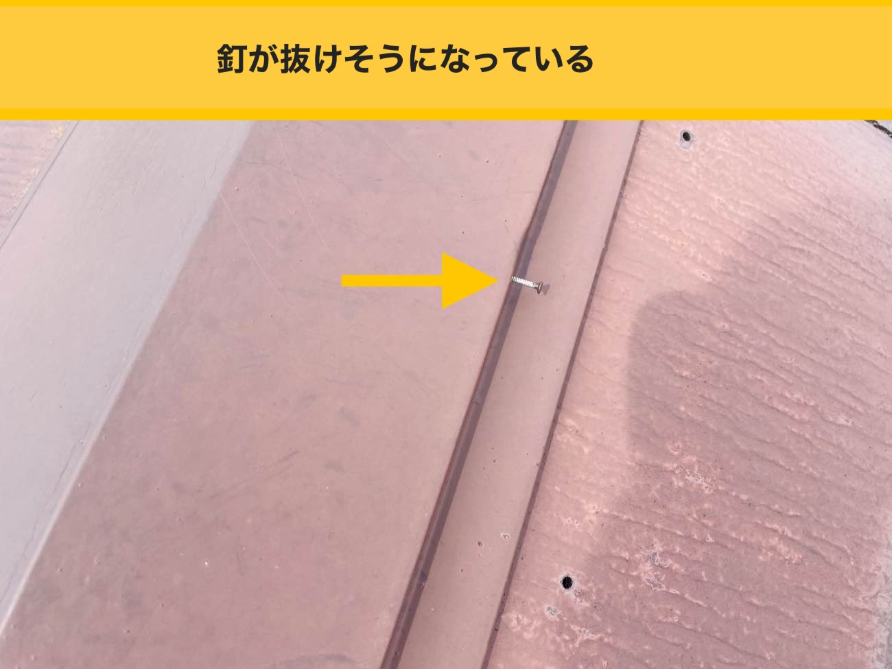 板金の釘が抜けそうになっている