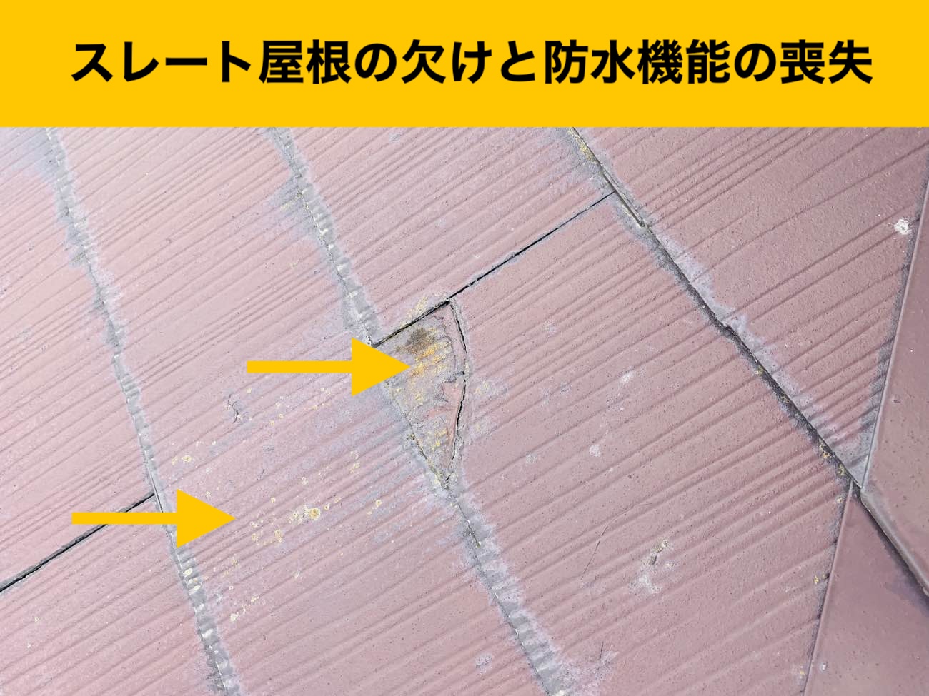 大野城市の屋根の欠け、スレート屋根の劣化