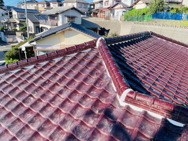 糟屋郡志免町の隅棟の漆喰補修工事