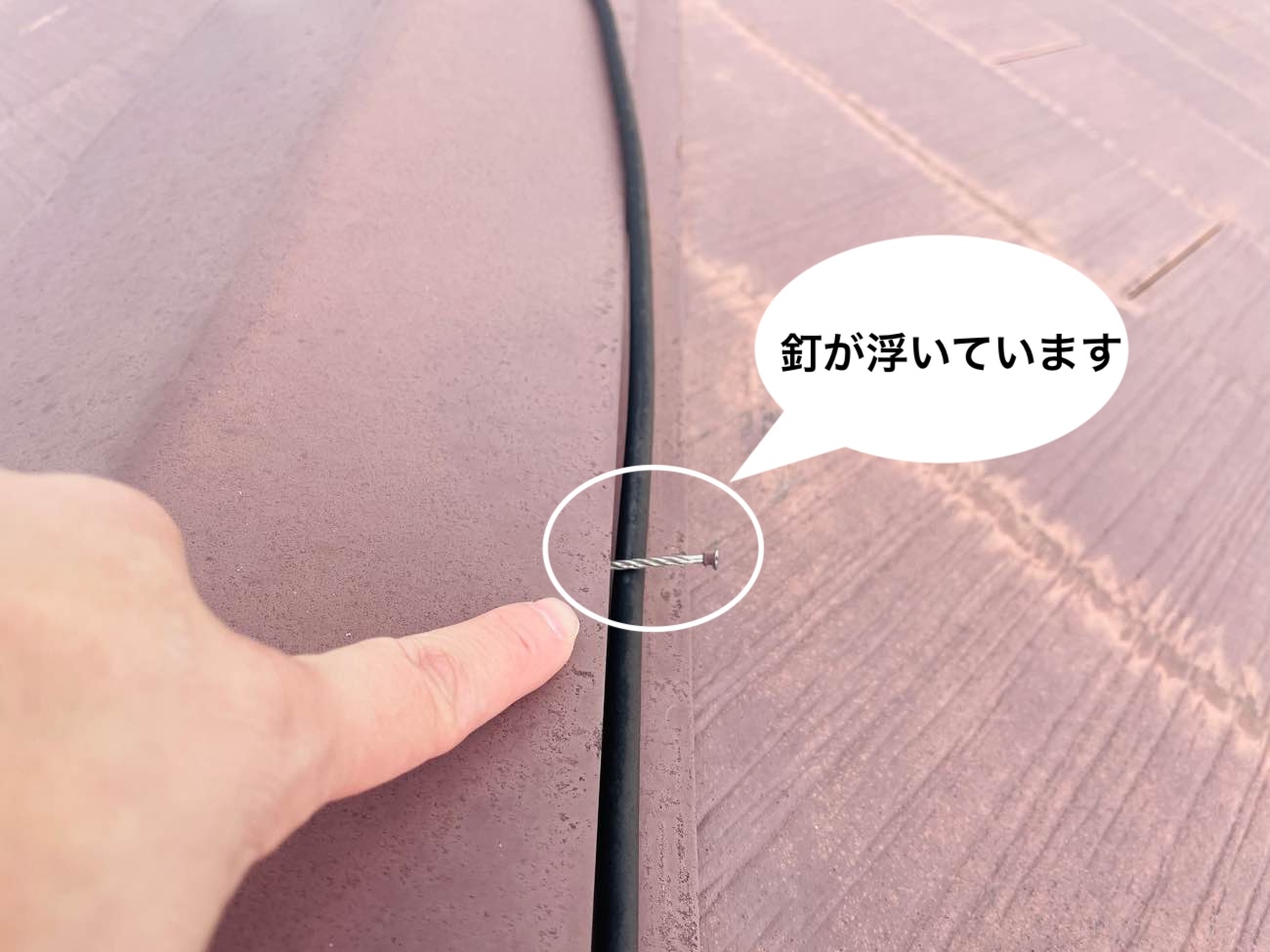 棟板金の釘の浮き、棟板金