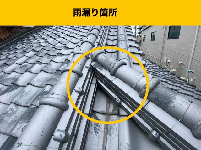 雨漏り箇所は棟周辺と判断