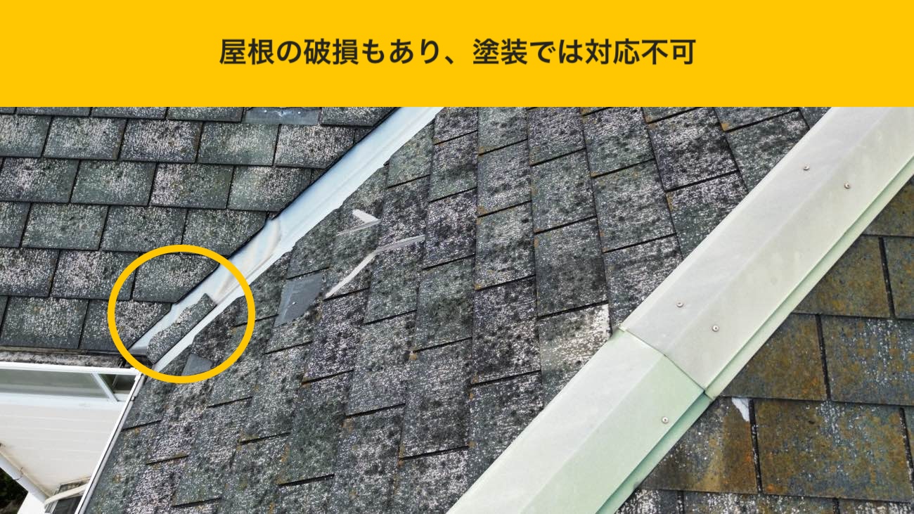 糸島市高田物件、カバー工法、屋根の劣化、苔
