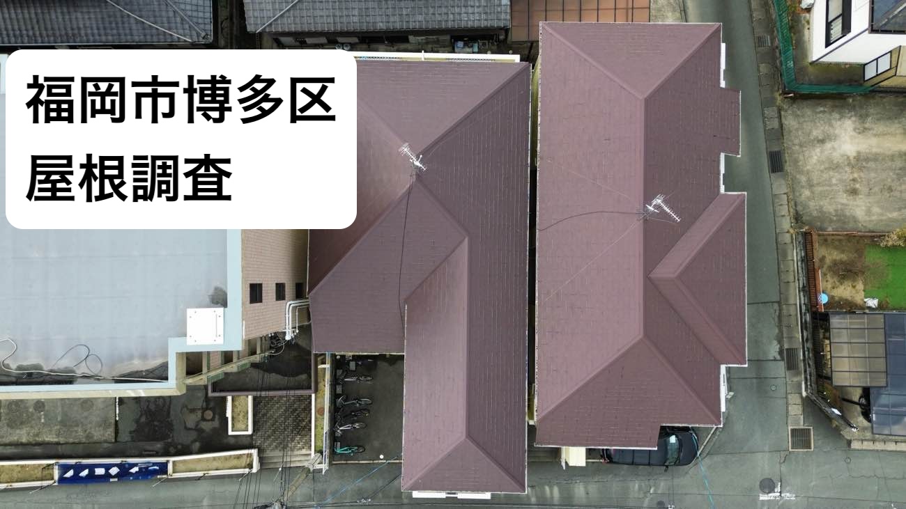 福岡市博多区アパート2棟の屋根調査|スレート屋根の色褪せ、反り、苔を発見しました