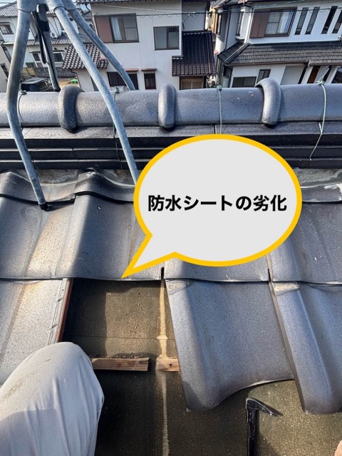 防水シートの劣化、雨じみ