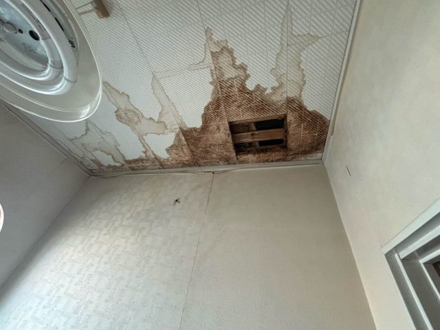 久留米市で天井から雨漏り、原因は集中豪雨による瓦下の腐食と判明