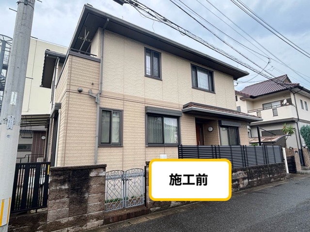 糸島市の外壁塗装工事、施工前写真、外壁の色あせ