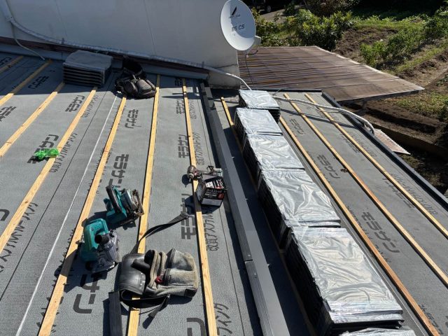 須恵町で固定された桟木