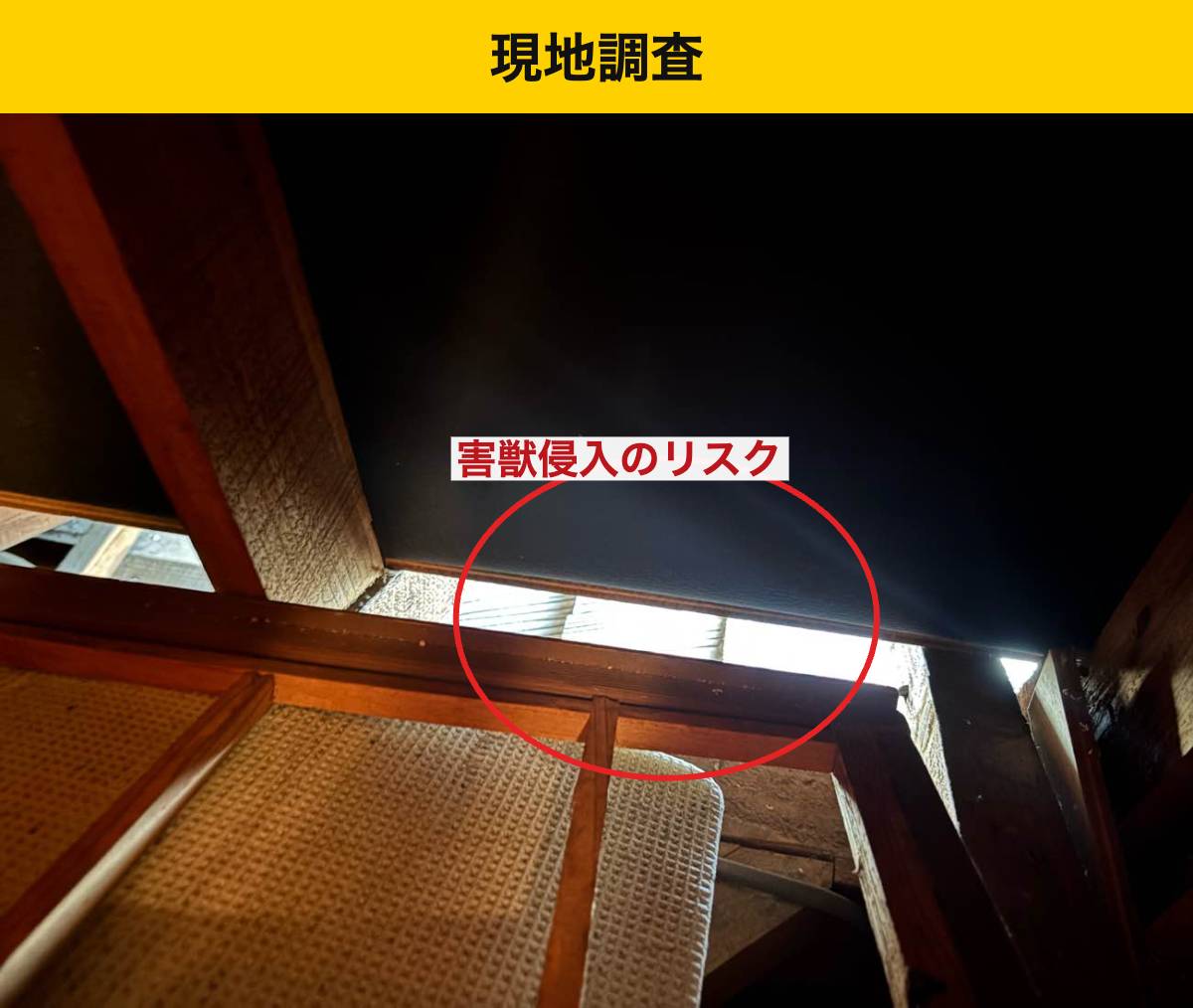 糸島市高田｜屋根と外壁の隙間を内側から確認した状態