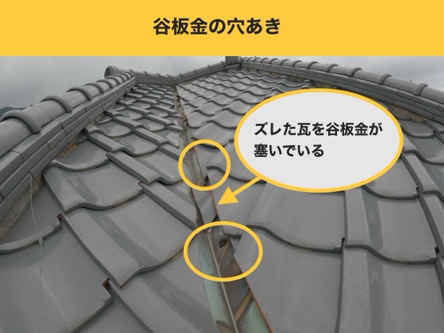 糸島市の屋根工事、雨漏り、谷板金交換工事