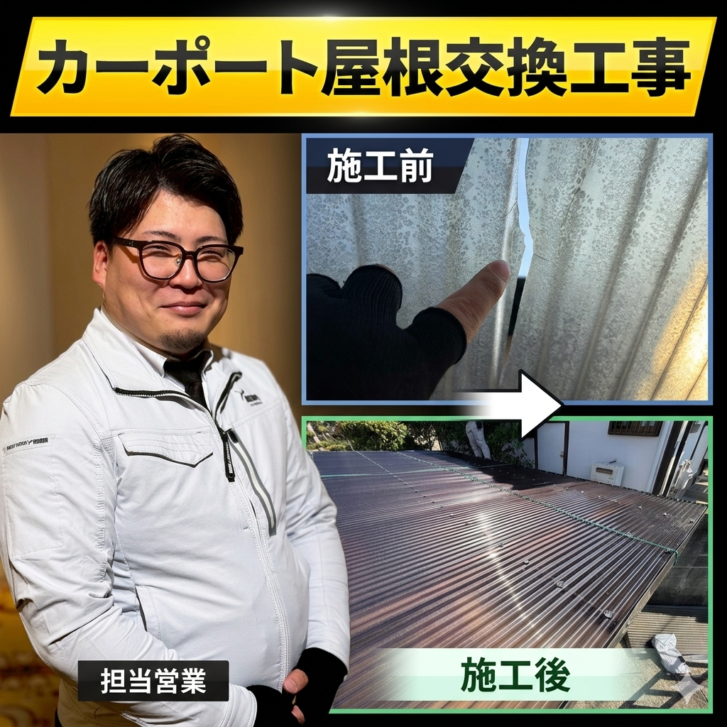 福岡市東区｜お客様インタビュー：カーポートの不安を解消！ポリカ波板交換工事