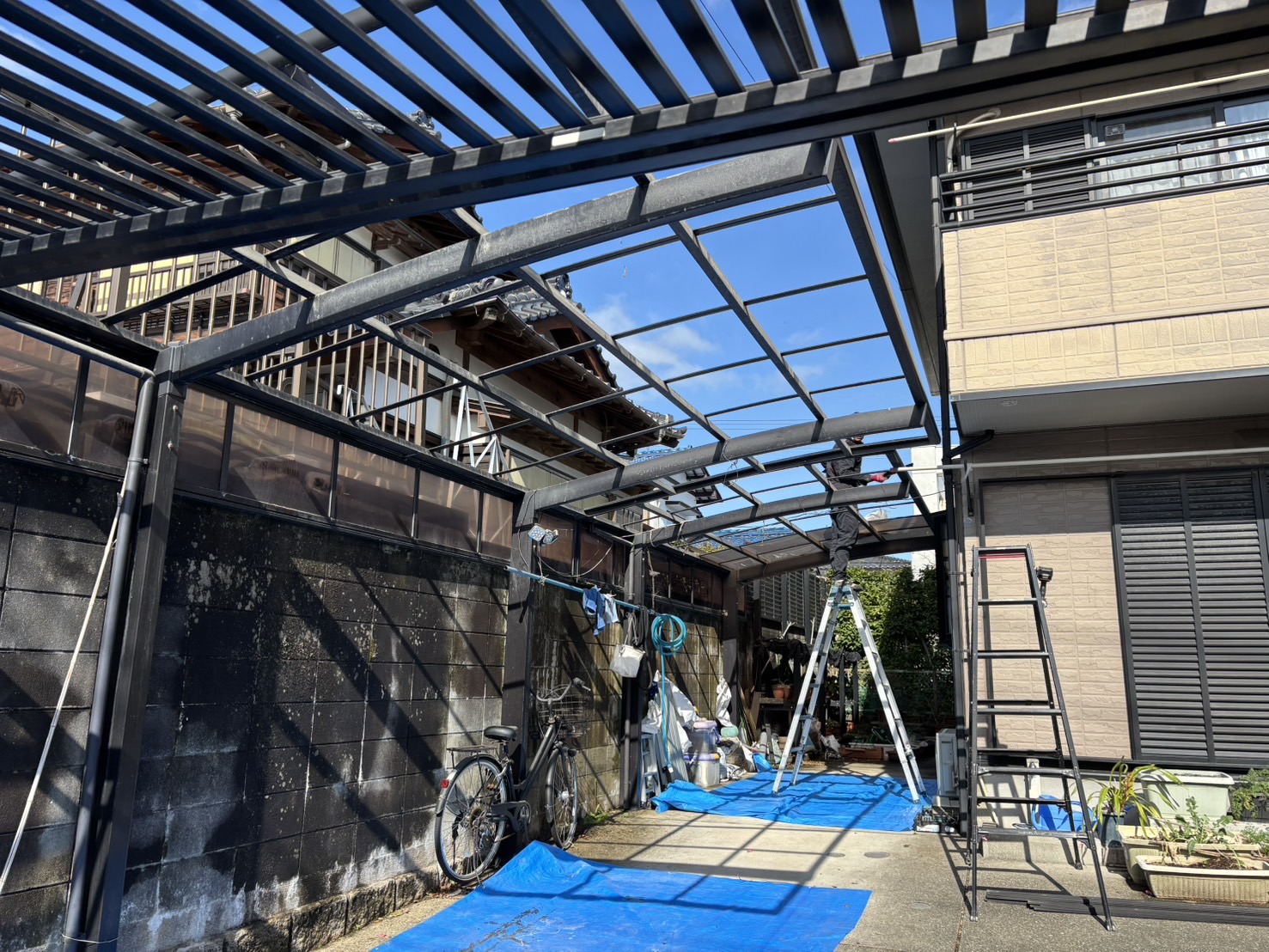 福岡市カーポート屋根の交換工事、波板工事